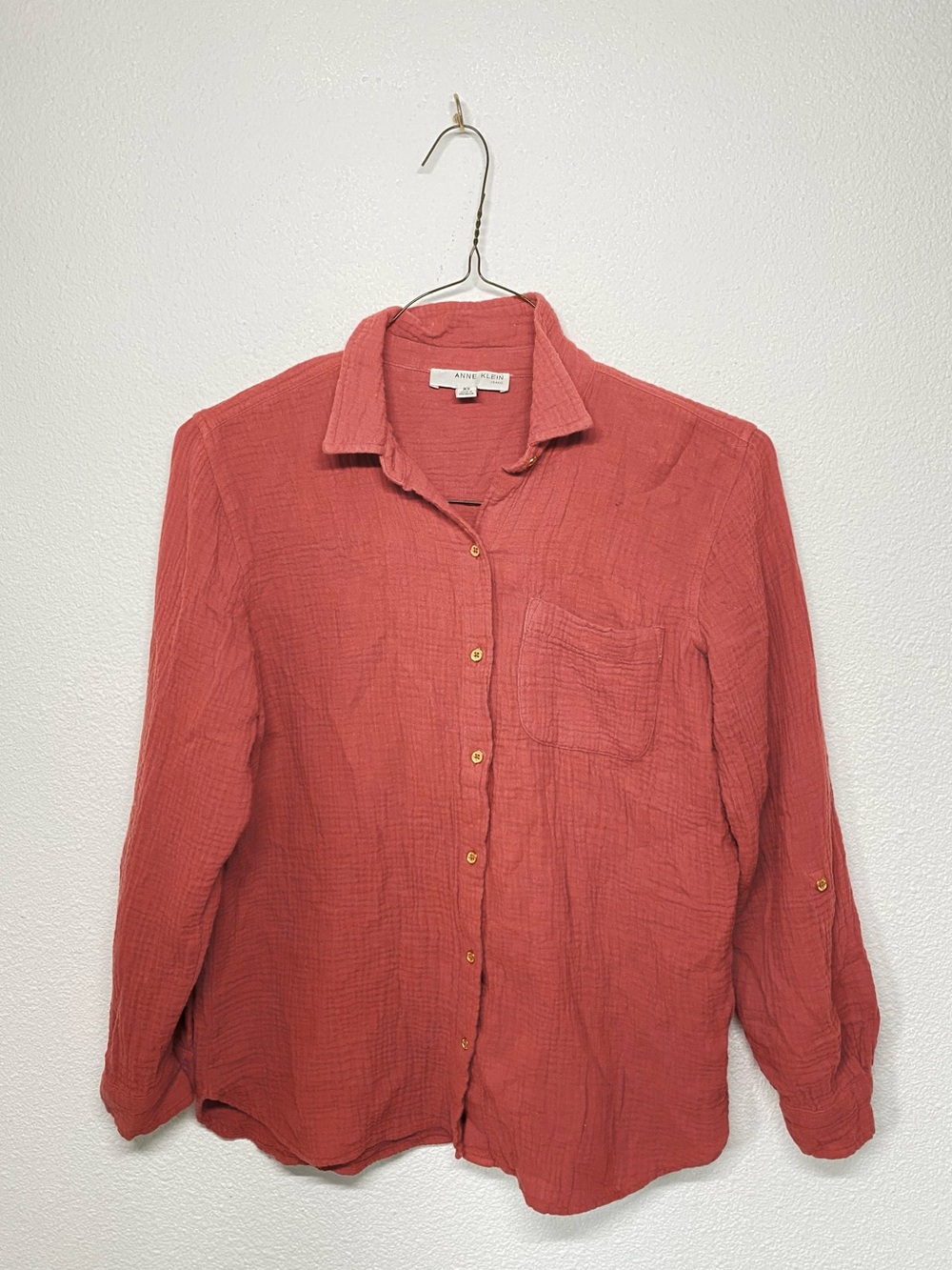 Anne Klein Jeans Dusty Cedar Cotton Gauze Button Down Shirt Size XS